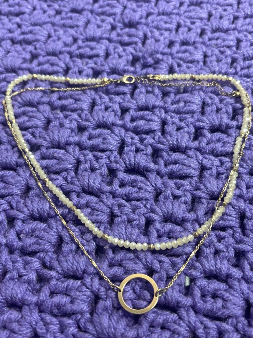2 Strand Goldtone Chain Circle Beaded 17 - 19 inches Long